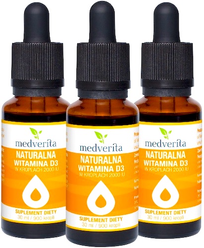 3x Medverita Naturalna Witamina D3 2000iu Krople 30ml Suplement Diety