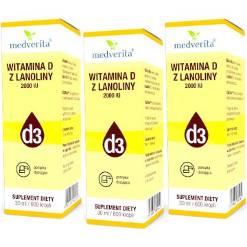 3x Medverita Naturalna Witamina D3 2000IU krople 30ml - suplement diety