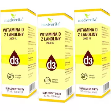 3x Medverita Naturalna Witamina D3 2000IU krople 30ml - suplement diety