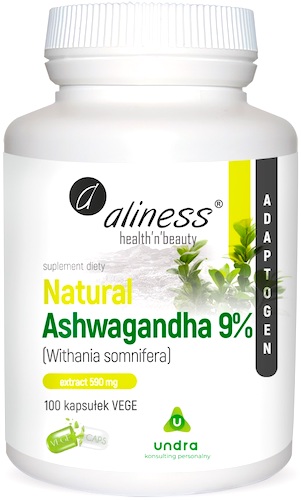Aliness Ashwagandha 9% Ekstrakt 5:1 590mg 100kaps vege - suplement diety Stres