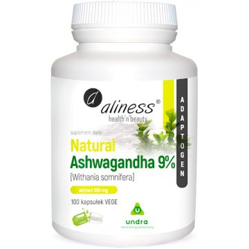 Aliness Ashwagandha 9% Ekstrakt 5:1 590mg 100kaps vege - suplement diety Stres