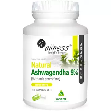 Aliness Natural Ashwagandha 9% Ekstrakt 5:1 590mg 100kaps vege - suplement diety Stres