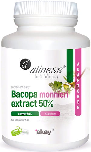 Aliness Bacopa monnieri extract 50% 500mg 100kaps vege Bakopa - suplement diety