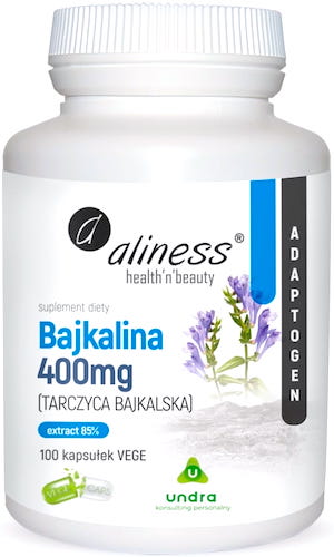 Aliness Bajkalina extract 85% 400mg 100kaps vege - suplement diety Tarczyca Bajkalska Stawy Ścięgna
