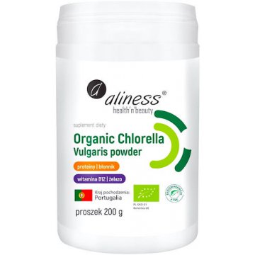 Aliness BIO Organic Chlorella Vulgaris 200g proszek - suplement diety Ekologiczna Algi