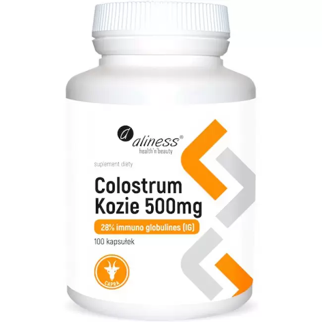 Aliness Colostrum kozie 500mg 28%(IG) 100kaps Kolostrum - suplement diety