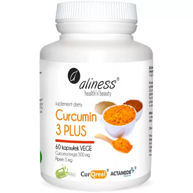 Aliness Curcumin C3 Complex 500mg Piperina 5mg 60kaps vege - suplement diety Kurkumina