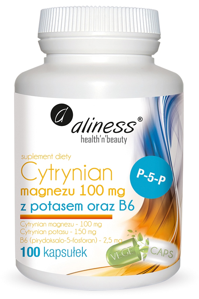 Aliness Cytrynian Magnezu 100mg + Potas + Witamina B6 100kaps vege - suplement diety