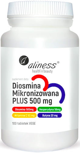 Aliness Diosmina mikronizowana PLUS 500mg 100kaps vege - suplement diety Hesperydyna, Rutyna, C