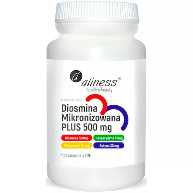 Aliness Diosmina mikronizowana PLUS 500mg 100kaps vege - suplement diety Hesperydyna, Rutyna, C