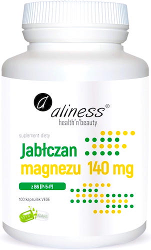 Aliness Jabłczan Magnezu 140mg z B6 vege 100kaps - suplement diety