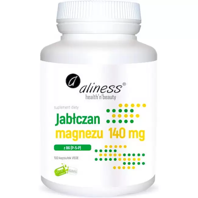 Aliness Jabłczan Magnezu 140mg z B6 vege 100kaps - suplement diety