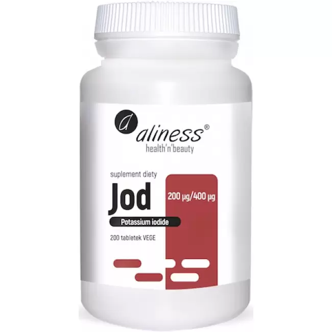 Aliness Jod jodek potasu 400mcg 200tab vege - suplement diety Tarczyca, Układ nerwowy