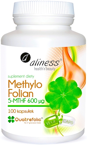 Aliness Methylo Folian 5-MTHF 600mcg 100kaps vege Kwas Foliowy - suplement diety