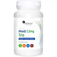 Aliness Miedź trio 2,5mg Cytrynian+Glukonian+Siarczan 100kaps vege - suplement diety