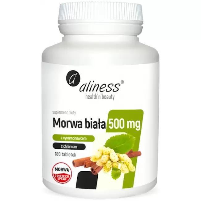 Aliness Morwa Biała 4:1 Cynamon Chromem 500mg 180tab vege - suplement diety Odchudzanie