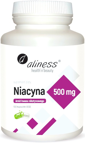 Aliness Niacyna 500mg 100kaps vege Kwas Nikotynowy Amid - suplement diety