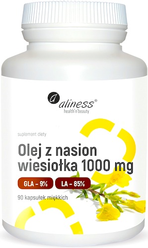 Aliness Olej z Nasion Wiesiołka Kwasy GLA+LA+Wit.E 1000mg 90kaps - suplement diety