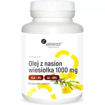 Aliness Olej z Nasion Wiesiołka Kwasy GLA+LA+Wit.E 1000mg 90kaps - suplement diety