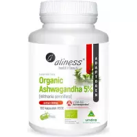 Aliness Organic Ashwagandha 5% KSM-66 BIO Ekstrakt 10:1 500mg 100kaps vege - suplement diety Stres