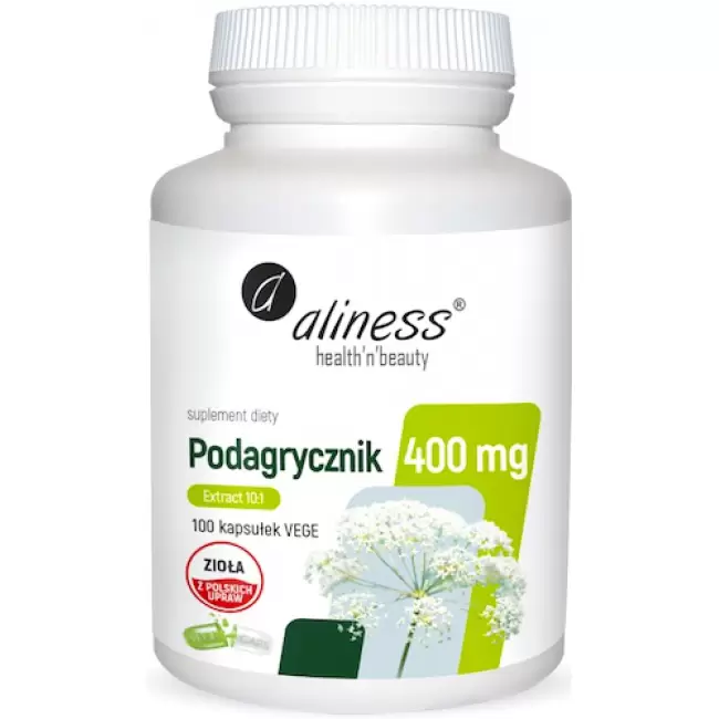 Aliness Podagrycznik Ekstrakt 10:1 400mcg 100kaps Trawienie Metabolizm vege