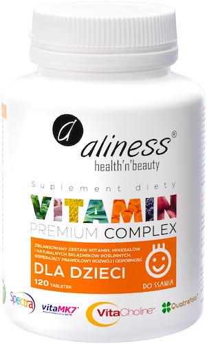 Aliness Premium Vitamin Complex dla dzieci 120kaps vege do ssania - suplement diety Witaminy i Minerały