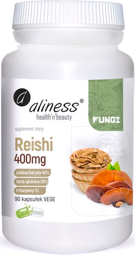 Aliness Reishi ekstrakt owocniki 400mg 90kaps vege - suplement diety Odporność, Cholesterol
