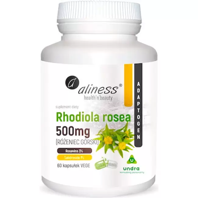 Aliness Rhodiola rosea 500mg 60kaps vege Różeniec górski Stres Depresja Pamięć Koncentracja