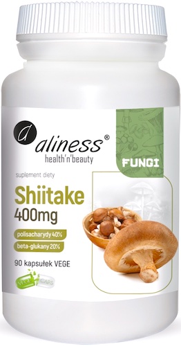 Aliness Shiitake ekstrakt 400mg 90kaps vege - suplement diety Cholesterol, Ciśnienie