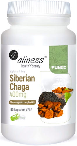 Aliness Siberian Chaga ekstrakt 40% 400mg 90kaps vege - suplement diety Czaga, Długowieczność