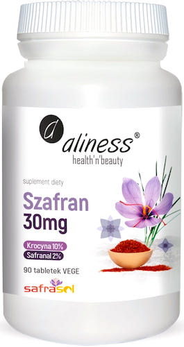 Aliness Szafran Safrasol 30mg 90kaps vege - suplement diety Safranal 2% Krocyna 10% Nastrój Libido