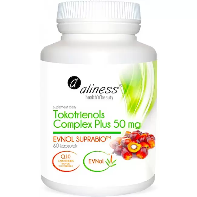 Aliness Tokotrienols Complex Plus Evnol+Q10 Tokotrienole 50mg 60kaps - suplement diety Tokoferole E