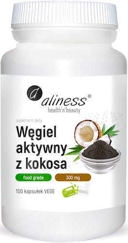 Aliness Węgiel aktywny z kokosa FOOD GRADE 300mg 100kaps vege - suplement diety