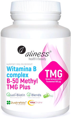 Aliness Witamina B complex B-50 Methyl TMG Plus 100kaps Kompleks Witamin B Metylowany - suplement diety