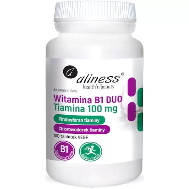Aliness Witamina B1 Tiamina Duo 100mg 100tab vege - suplement diety Serce Nerwy