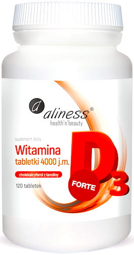 Aliness Witamina D3 Forte 4000 j.m. 120tabs - suplement diety dla osób dorosłych z nadwagą oraz seniorów