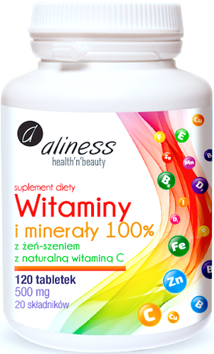 Aliness Witaminy i minerały 100% 120tab - suplement diety Kompleks 20 składników