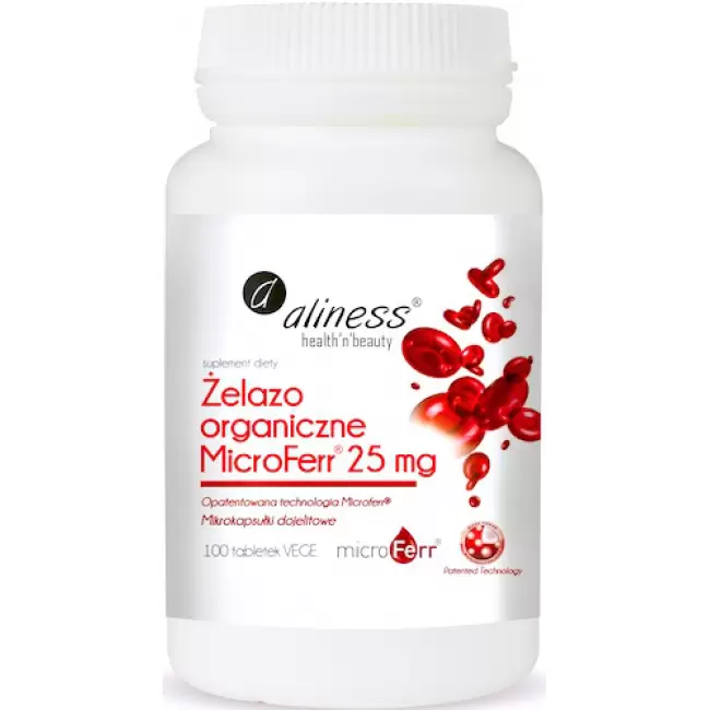 Aliness Żelazo Organiczne MicroFerr 25mg 100tabs vege - suplement diety