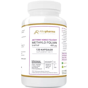Alto Pharma Aktywny Kwas Foliowy 400mcg Methylo Folian Quatrefolic 5-MTHF 120kaps vege - suplement diety Ciąża