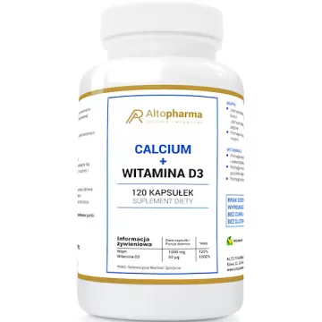 Alto Pharma CALCIUM 1000mg WITAMINA D3 2000IU 120kaps Wapń D-3 Mocne Kości Mięśnie Zęby