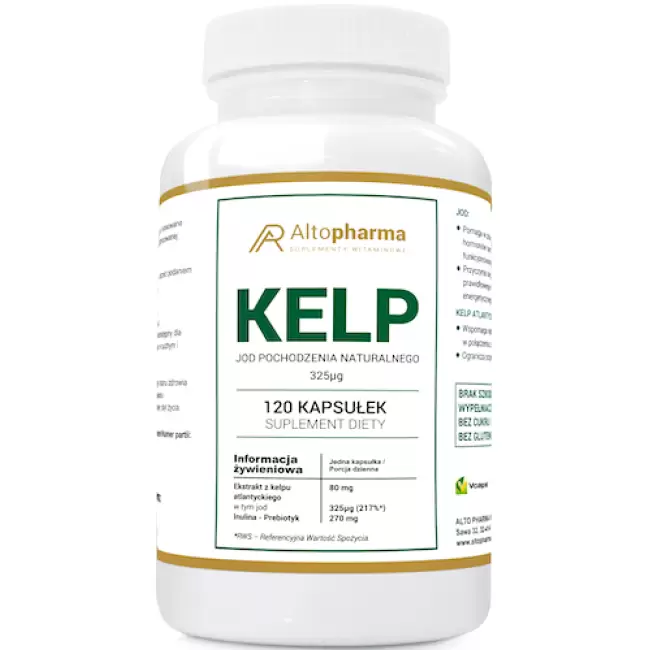 Alto Pharma Kelp Jod naturalny 325mcg + Prebiotyk 120kaps vege - suplement diety Tarczyca