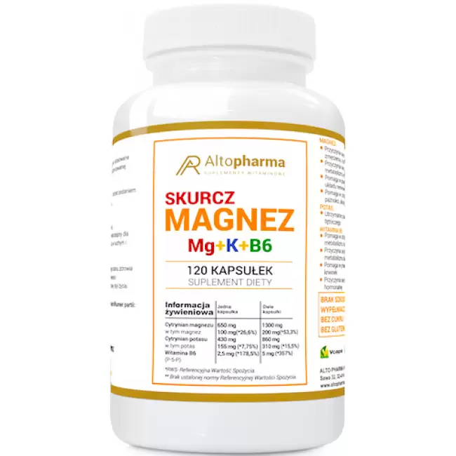 Alto Pharma Magnez Skurcz Forte 120kaps vege Potas Witamina B6 Skurcze Stres Niedobór