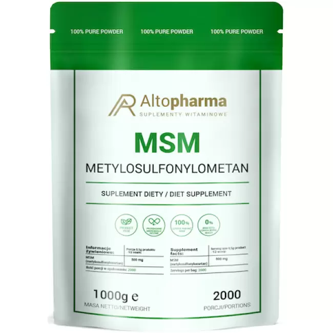Alto Pharma MSM Siarka Organiczna 1kg vege proszek 100% czysty 1000g - suplement diety