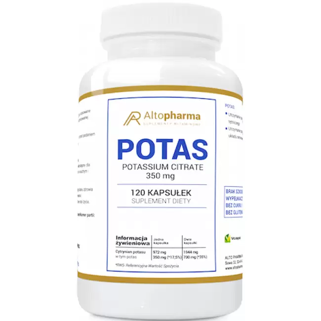 Alto Pharma Potas Cytrynian 350mg 120kaps vege Skurcze Ciśnienie