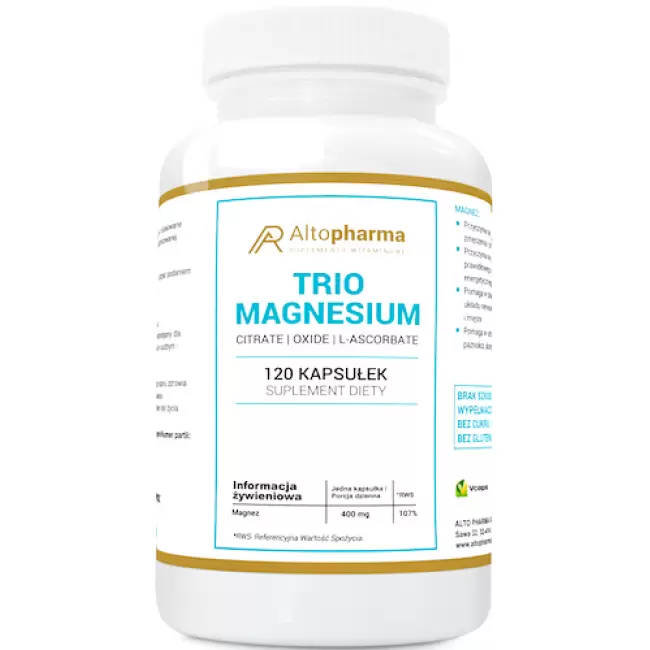 Alto Pharma Trio Magnesium 400mg 120kaps vege Magnez trzy formy Skurcze Stres