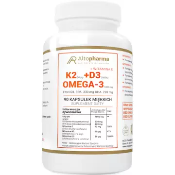 Alto Pharma Witamina K2 Mk-7 50mcg D3 2000IU Vit. E tokoferyl OMEGA-3 90kaps EPA DHA