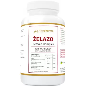 Alto Pharma Żelazo Diglicynian Chelatowany FeMale Complex 120kaps vege Kwas Foliowy B12