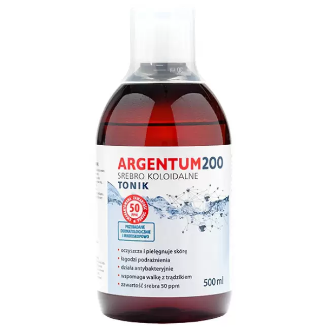 Aura Herbals Argentum 200 PL srebro koloidalne 50ppm tonik 500ml płyn Trądzik Skóra Podrażnienia