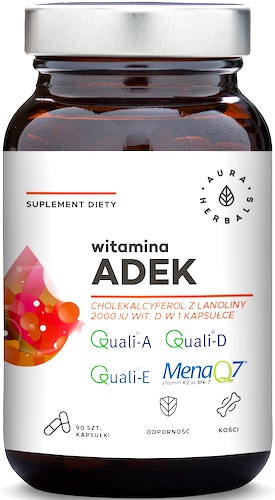 Aura Herbals ADEK 90kaps A 800mcg + D3 2000IU + E 12mg + K2 Mk7 75mcg - suplement diety