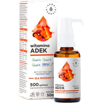 Aura Herbals ADEK Witamina A + D3 (2000IU)  E   K2 mk7 MCT 50ml krople - suplement diety